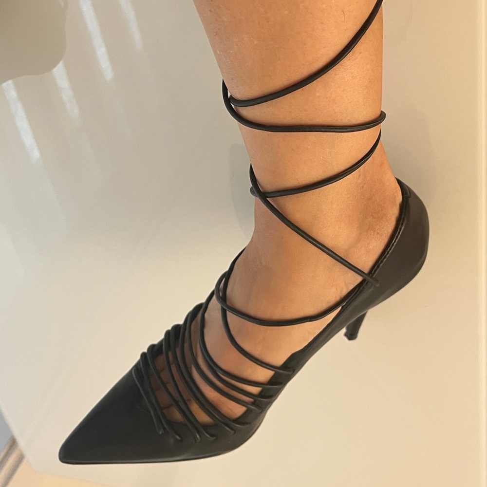 Black ALDO Lace-Up Pointed Toe Women's Heels